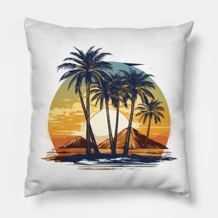 Natural background, sunset at the side of the river on palm branches Pillow