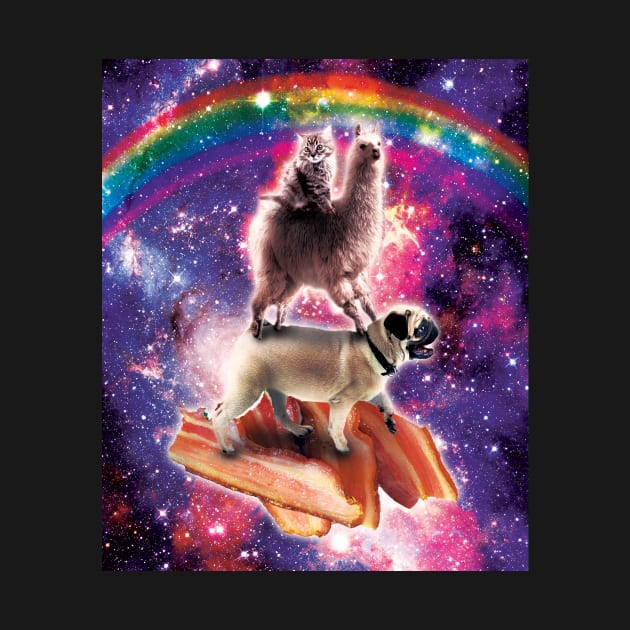 Space Cat Llama Pug Riding Bacon by Random Galaxy