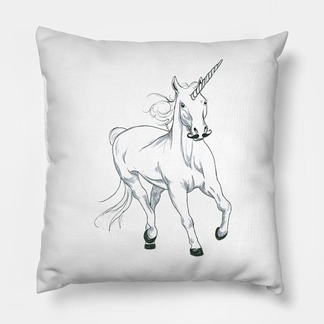 Unicorn with moustache Pillow by drknice