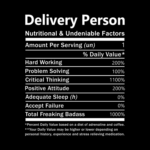 Delivery Person T Shirt - Nutritional and Undeniable Factors Gift Item Tee by Ryalgi