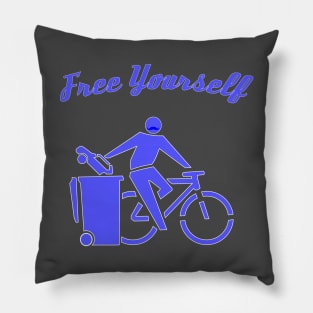 Free Yourself by Cycle. A freedom loving Cyclist. Pillow