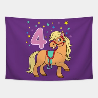 Cute Pony 4th Birthday Girls Horse Girl 4 Years Old Tapestry