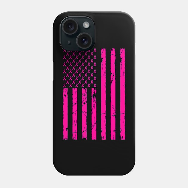 Pink Ribbon Cancer American Flag Phone Case by Stars N Stripes 