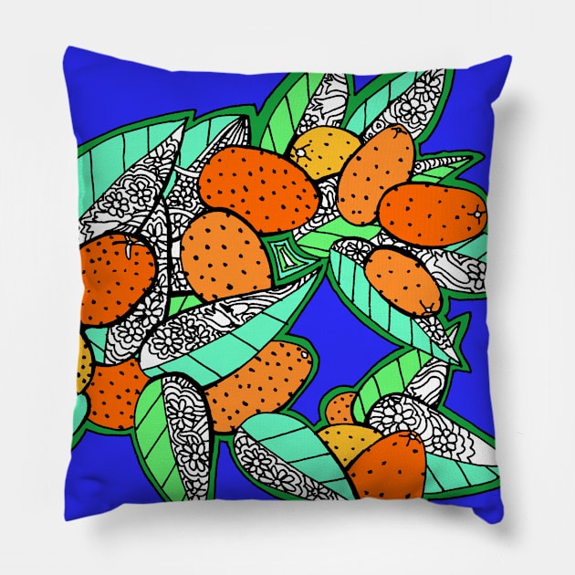 Juicy Ripe California Kumquats with Pop Art Leaves Pillow by RhondaChase