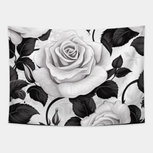 White Rose with black leaves pattern, classic vintage design Tapestry