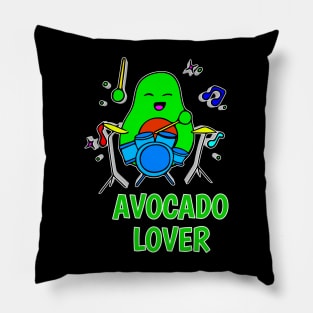Avocado Lover - Funny Avocado Cute Clipart Veggies - Musical Beats Drummer Pillow