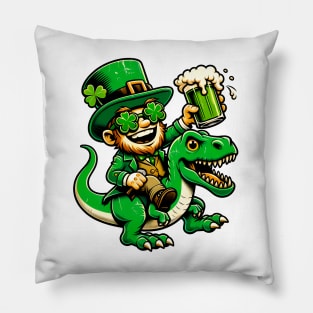 St. Paddy's Dino Ride: Festive Leprechaun & T-Rex T-Shirt Pillow