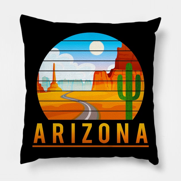 Arizona Desert Road and Saguaro Cactus Pillow by Eyes4