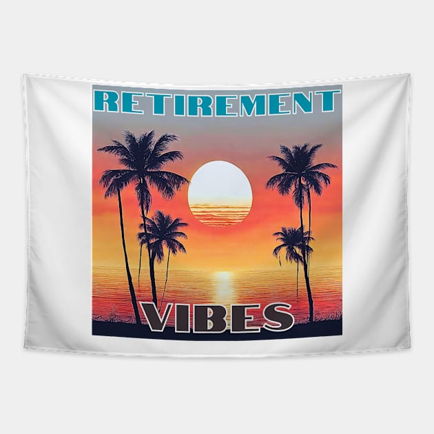 Retirement Vibes Palm Tree Vintage Sunset Tapestry by Doodle and Things