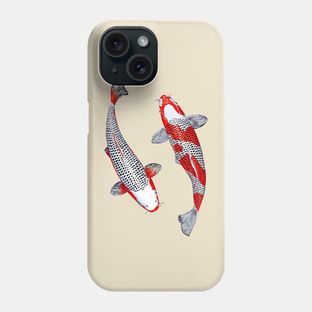 Yin Yang Kuhaku Asagi Koi Vector Phone Case by Koiartsandus