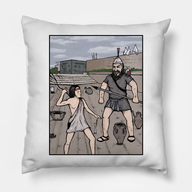 David and Goliath Pillow by matan kohn