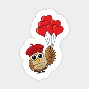 Cute Owl Flying with Heart Balloons Magnet