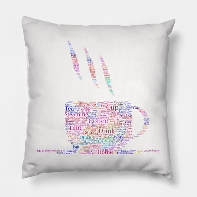 Tea Hot Cup Silhouette Shape Text Word Cloud Pillow by Cubebox