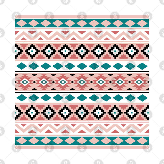 Aztec Essence IIIb Pattern Pinks Teal Black White by NataliePaskell