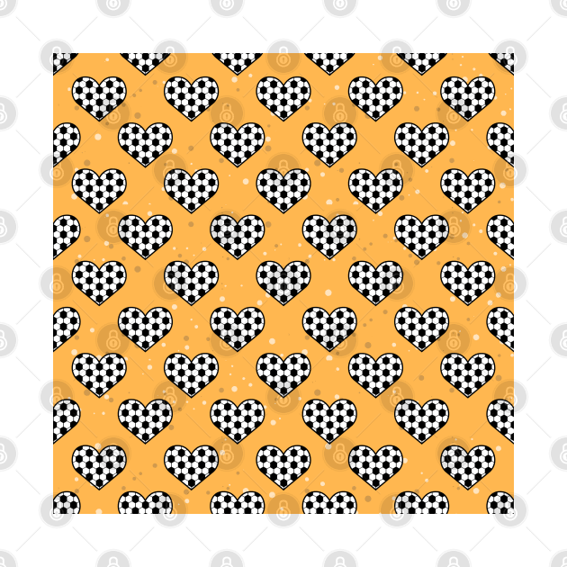 Football / Soccer Ball Texture In Heart Shape - Seamless Pattern on Orange Background by DesignWood-Sport