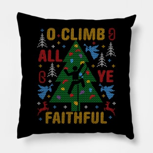 Funny Rock Climbing Ugly Christmas Sweater Party Funny Rock Climbing Pillow