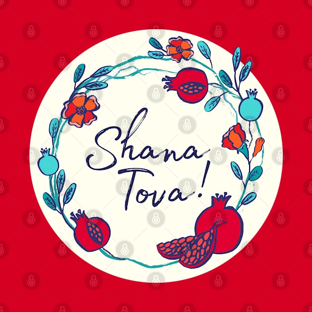 Shana Tova, pomegranate wreath on ivory by Slanapotam