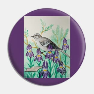 Tennessee state bird and flower, the mockingbird and iris Pin