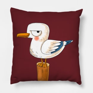 Hand Drawn Cartoon Seagull Pillow