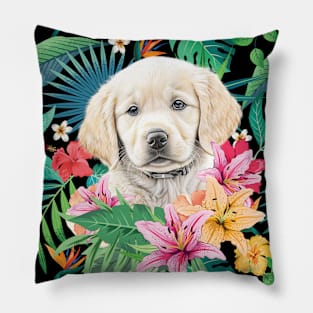 Tropical Golden Retriever Puppy 7 Pillow