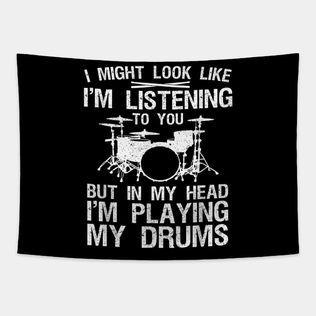 Funny Drummer Art For Men Women Drum Player Percussion Lover Tapestry by elmiragokoryan