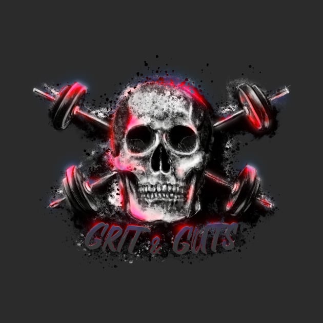 Grit and Guts Skull Neon Red by Jarrodjvandenberg