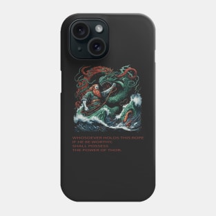 "Whosoever Holds This Rope - Thor Fighting a Huge Serpent Illustration Phone Case