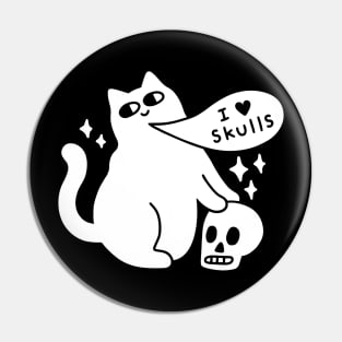 I Love Skulls Cat Pin