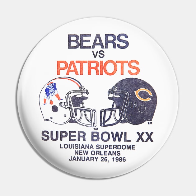 Bears vs Patriots 86  --- Vintage Faded Look Design Pin by CultOfRomance