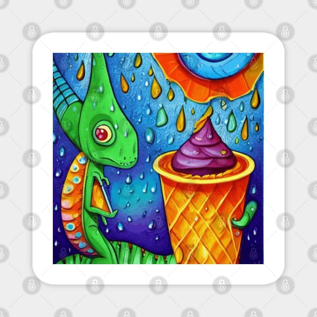 happy dinosaur love ice cream art Magnet by jaml-12