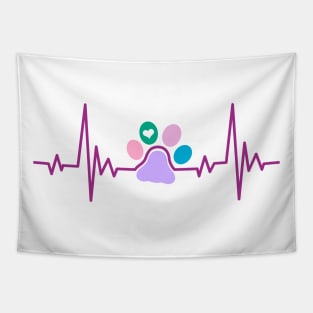 Cat Paw Print With Heartbeat, Cat Lover Gift Tapestry