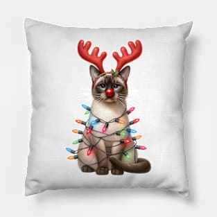 Christmas Red Nose Siamese Cat Pillow