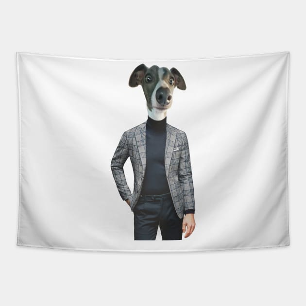 An grey Italian greyhound in a smart and dapper blue mens suit Tapestry by Fruit Tee