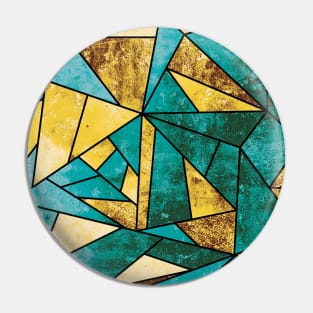 Teal and Gold Geometric Stained Glass Mosaic Pin