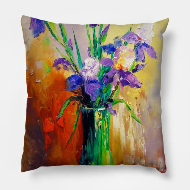 Bouquet of irises in a vase Pillow by OLHADARCHUKART