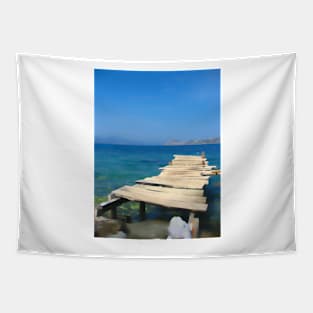 Sea jetty art print Tapestry