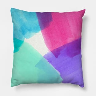 Colorful Watercolor Paint Swatches Brush Strokes Rainbow Abstract Art Pillow