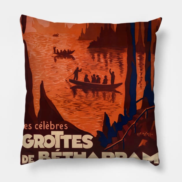 Grottes de Bétharram France Vintage Poster 1910 Pillow by vintagetreasure