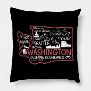 Washington Vancouver cute map Tacoma Forks Spokane Pillow