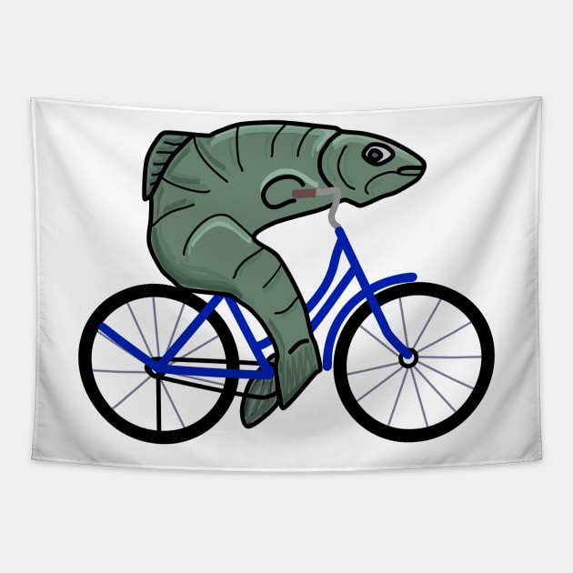 Fish on a bicycle Tapestry by Sci-Emily