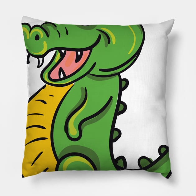 Cute crocodile or alligator cartoon Pillow by Morphart