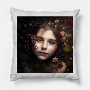 Portrait of A Child Wearing A Garland of Flowers Pillow