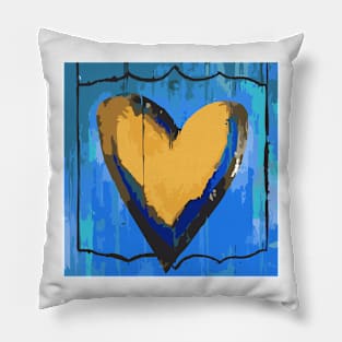 Artful Heart Blue & Gold Pillow