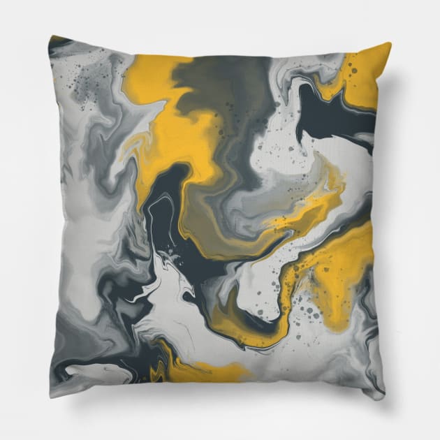 Shades of Moody Yellow, Dark Green, and White Aesthetic Marble Pattern Pillow by Teeworthy Designs