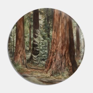 Redwood Forest Trees Retro Painting Pin