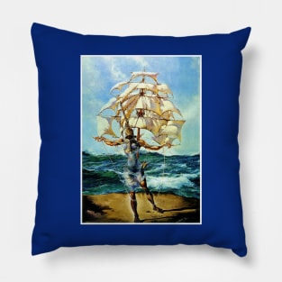 Tall Ship Fantasy Abstract Emerging from the Ocean Print Pillow