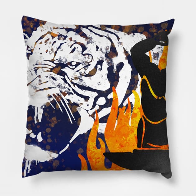 Tiger and flames Pillow by Shyflyer