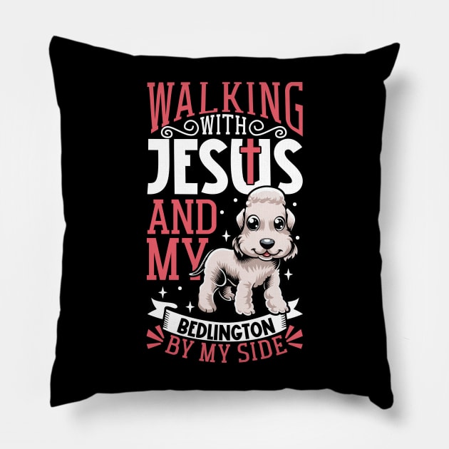 Jesus and dog - Bedlington Terrier Pillow by Modern Medieval Design