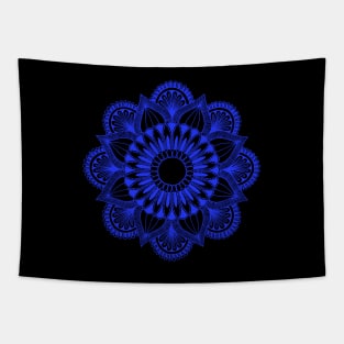 Flower Mandala (blue on black) Tapestry