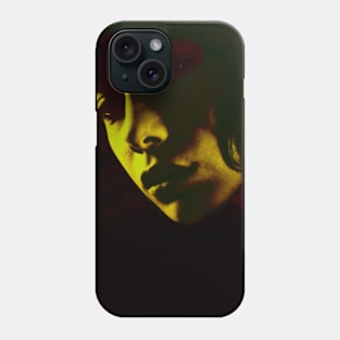 Beautiful girl face in dark lighting. Yellow green light, red tones. Dark and beautiful. Phone Case